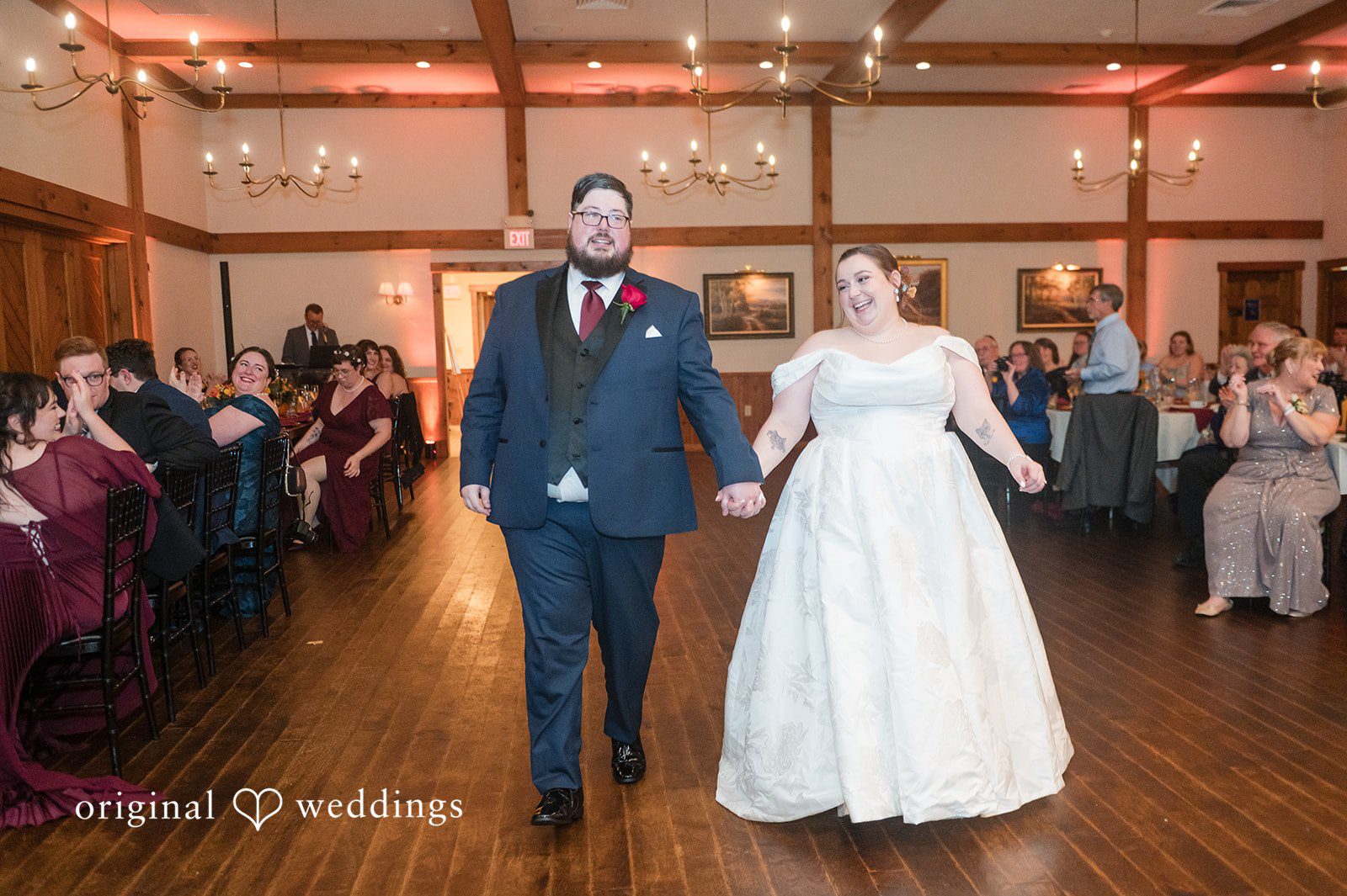 Andrew and Marian walking into the reception at Fern Hill Barn