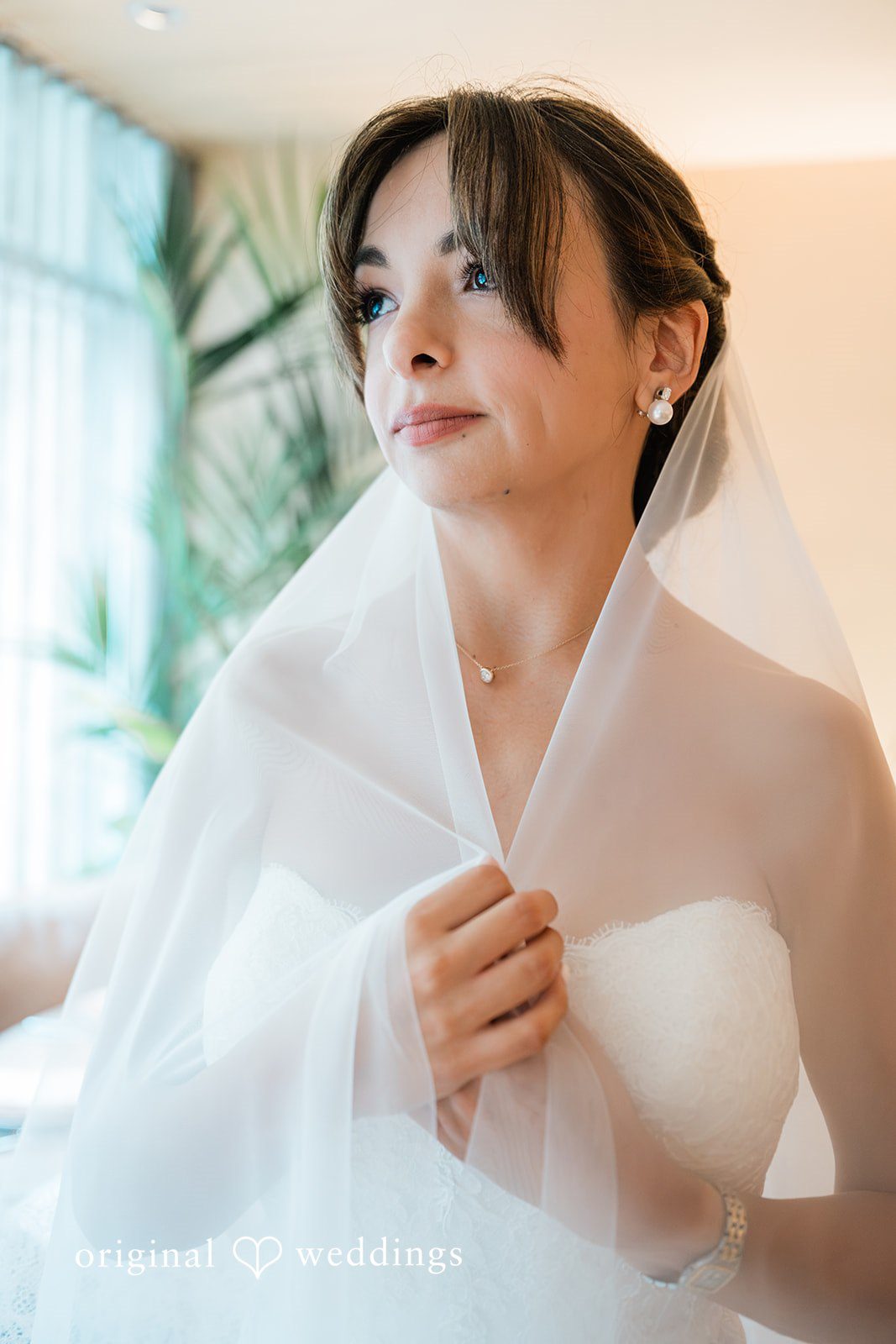 Bride portrait holding her veil