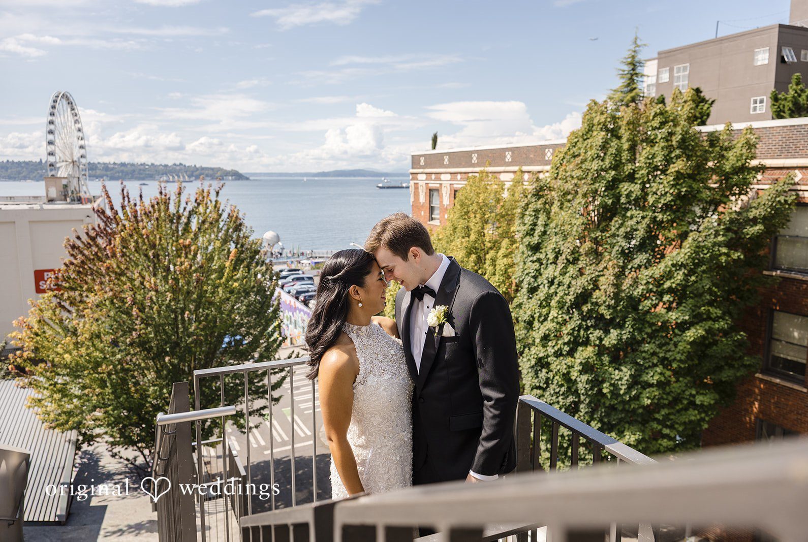Stunning Portrait of couple at Four Seasons Hotel Seattle by Seattle Wedding Photographers from Original Weddings.