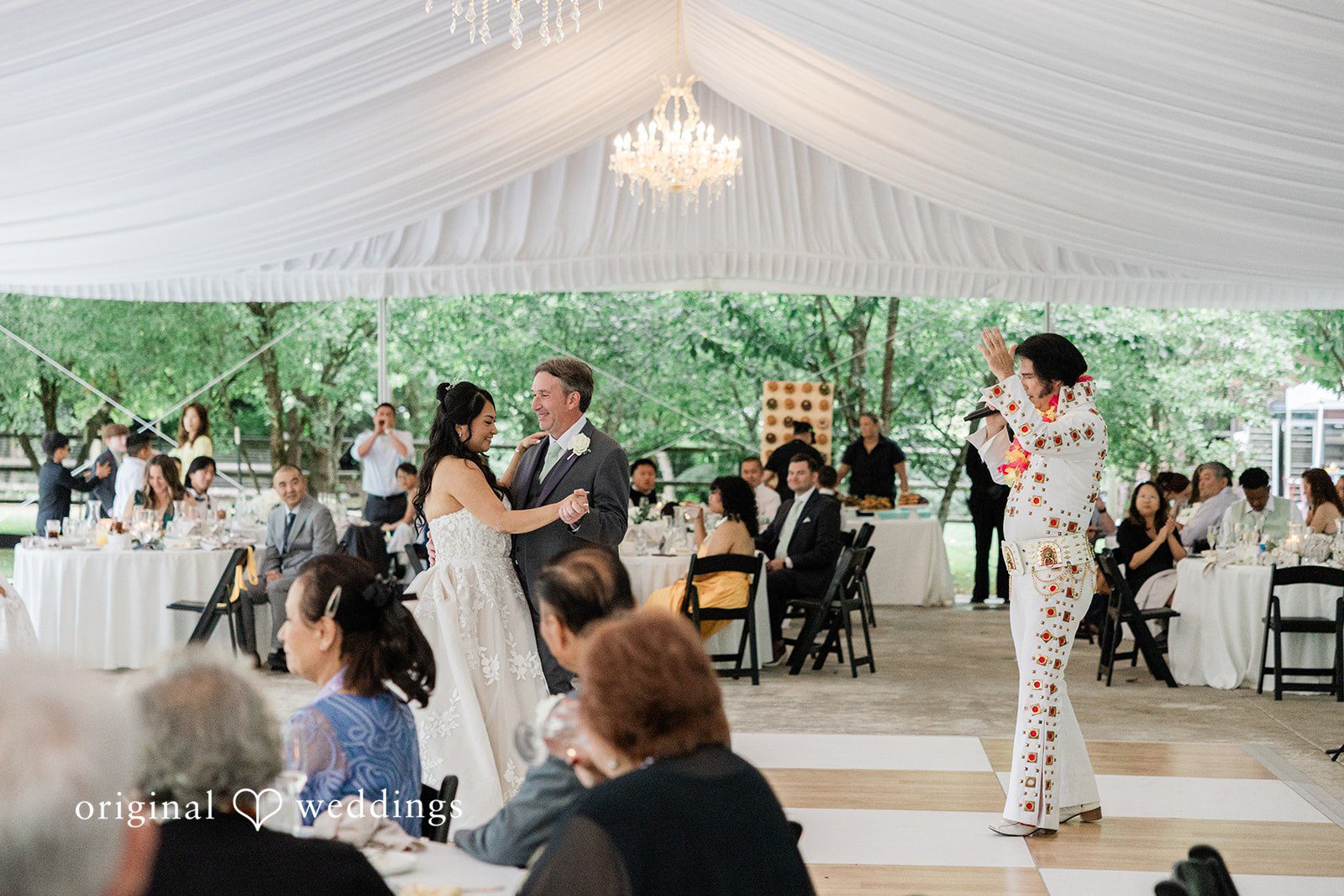 Kim + Keven A wedding celebration with guests gathered around a dance floor.