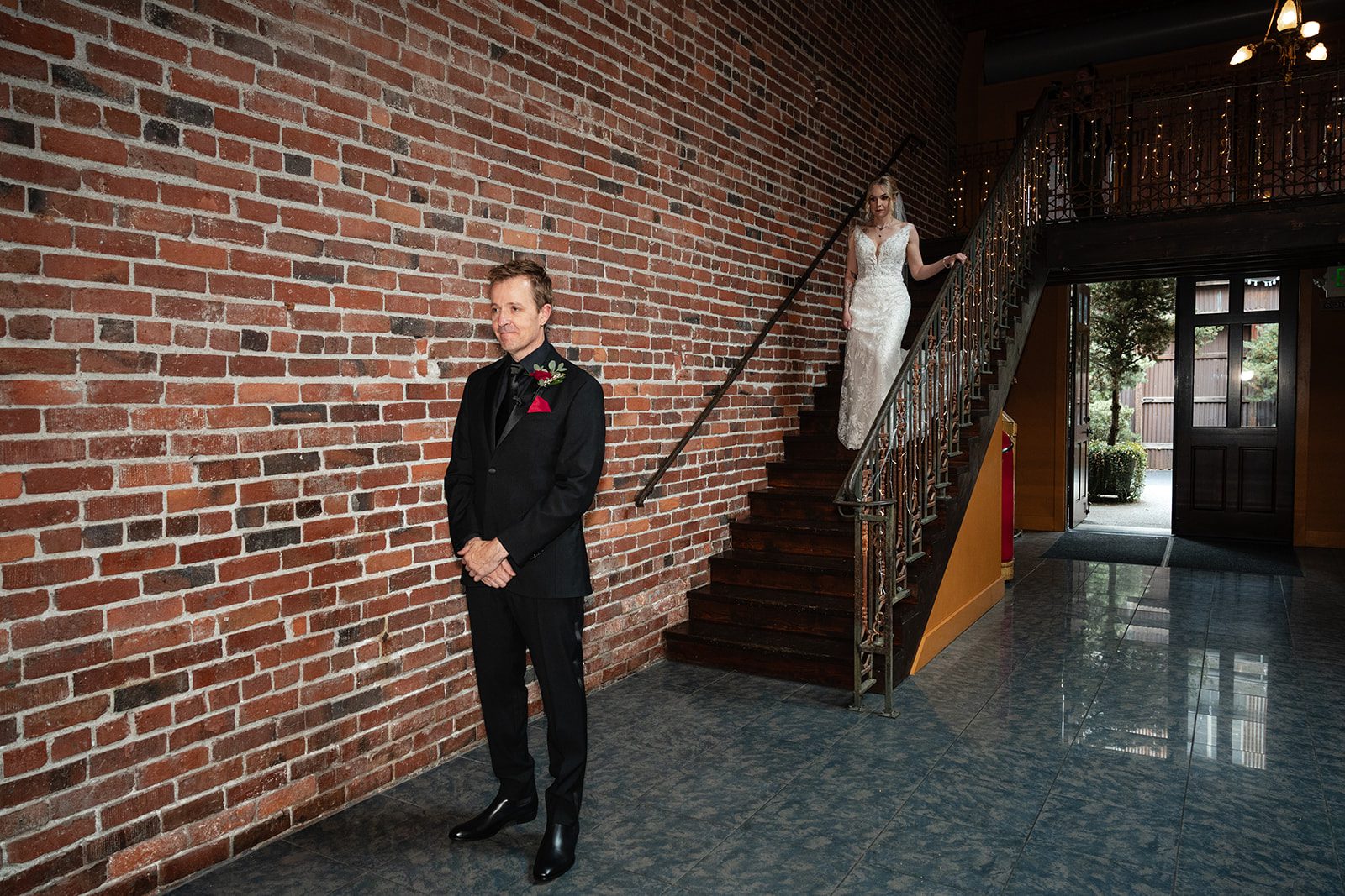 First look by the brick staircase First look by the brick staircase