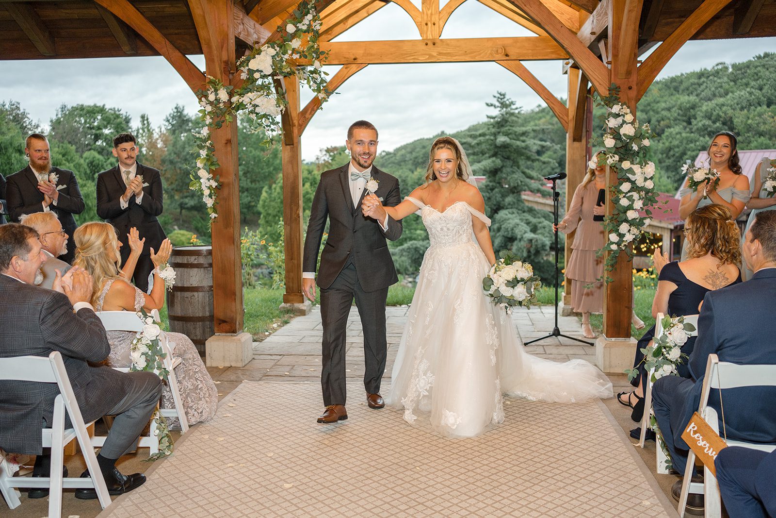 Newlyweds celebrating with guests