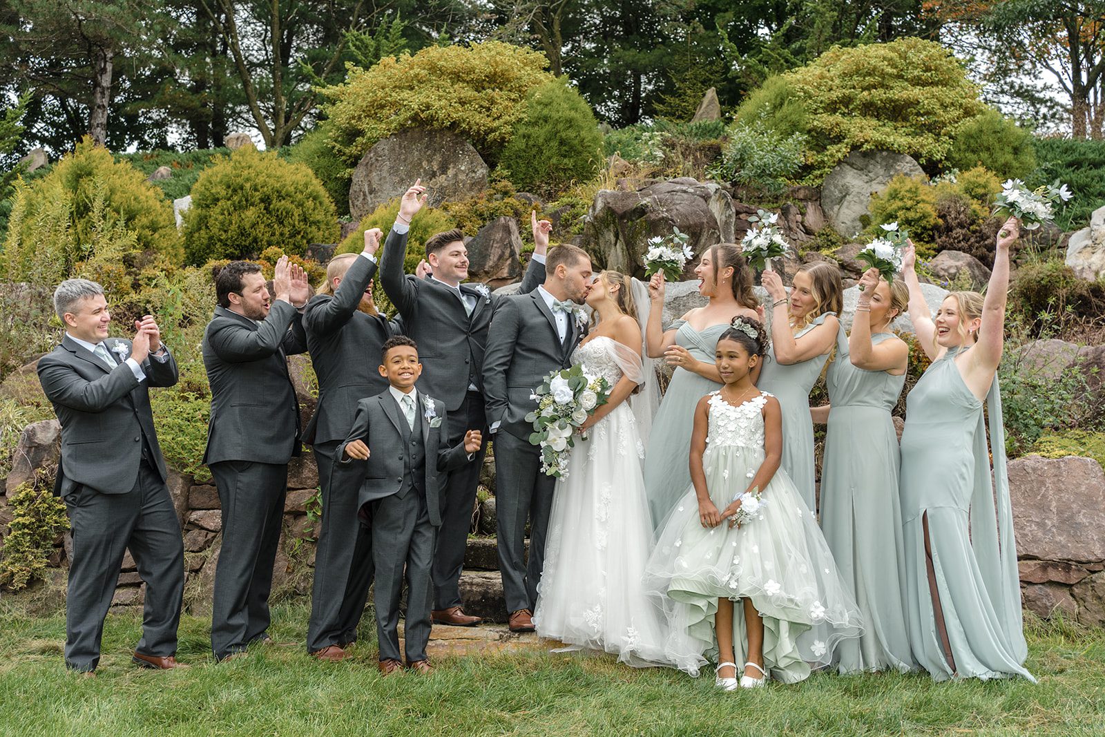 Wedding party celebrating together