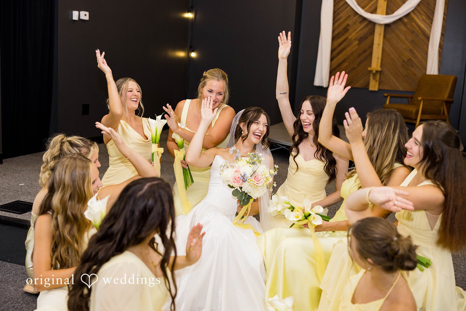Ethan + Kelcy Bridesmaids celebrating inside the church