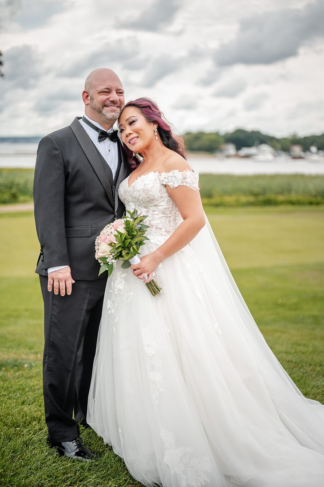 harbor-lights-timeless-providence-feng-donald-p038-48 Bride and groom on the waterfront lawn