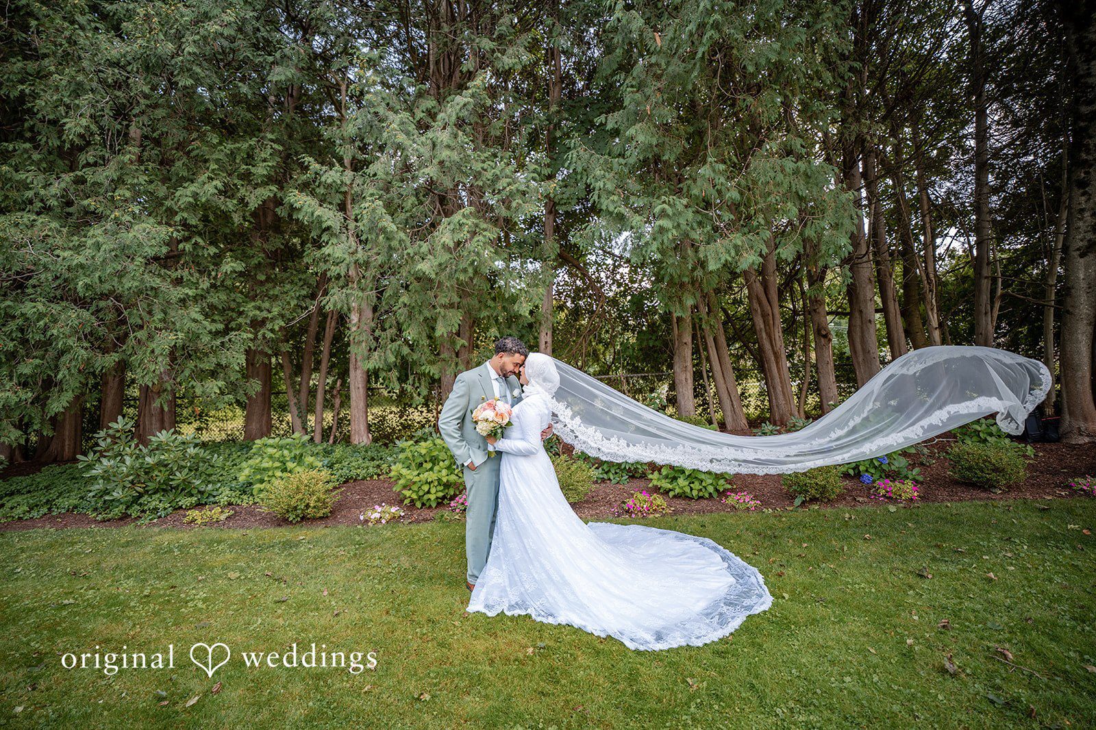 Mamdouh and Afnan’s wedding portrait at Harding Allen Estate captured by Boston wedding photographers.