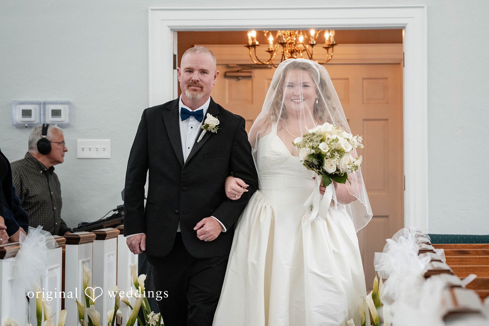 Bethany + Eddie Bride walking down the aisle with her father at Immanuel Orthodox Presbyterian Church