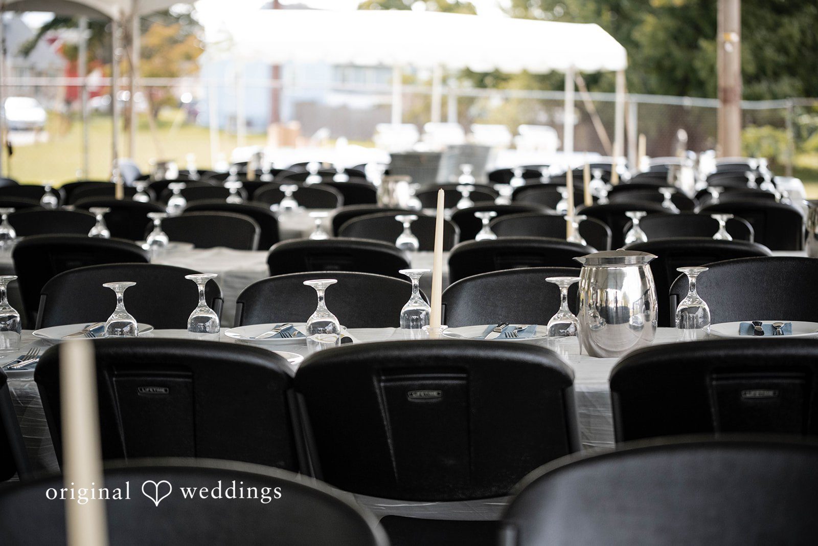 Bethany + Eddie Reception tent set with chairs and tables