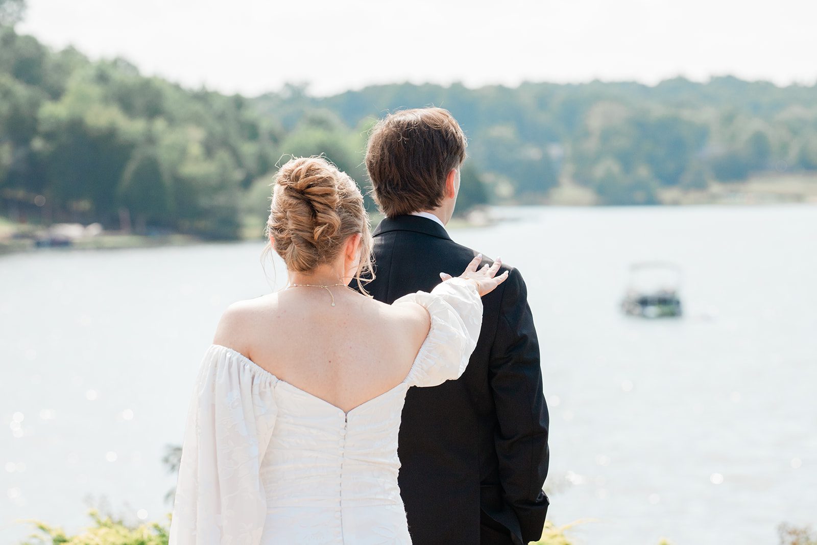 innsbrook-resort-airy-st-louis-sophia-brendan-p024-11 Couple by the lake before the ceremony at Innsbrook Resort