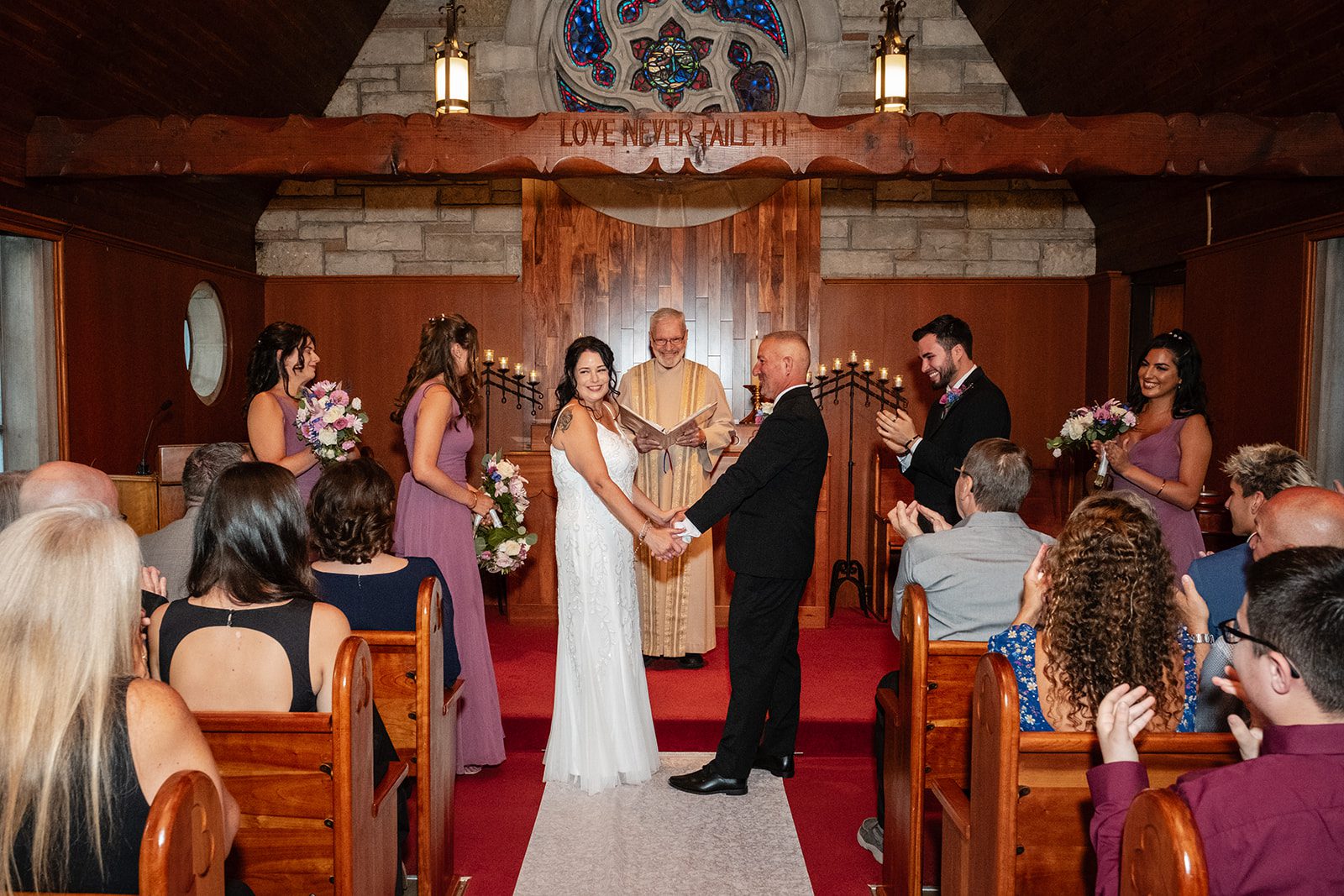 Wide view of the chapel ceremony Wide view of the chapel ceremony