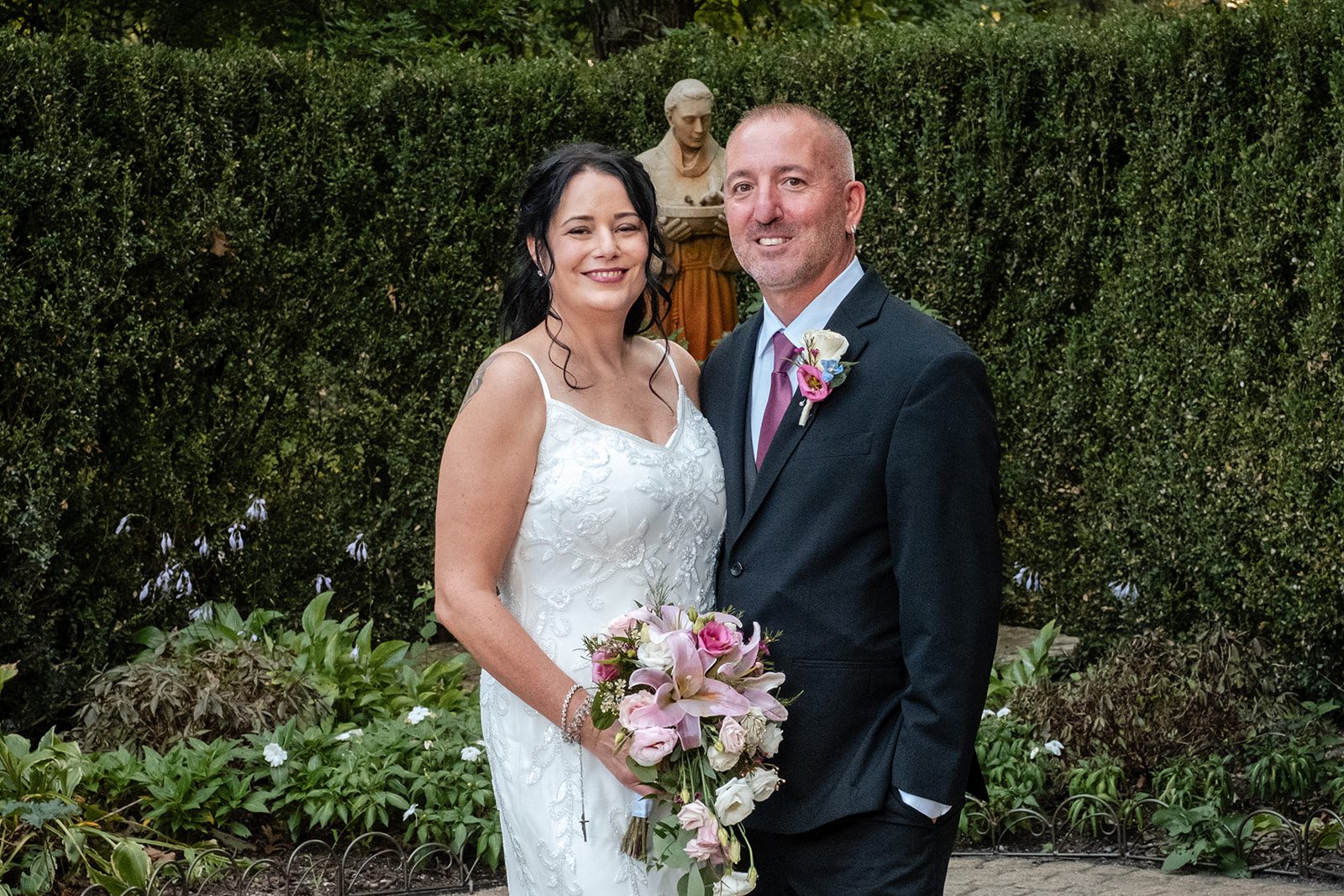 Bride and groom smiling in the garden, captured by Chicago wedding photographers from Original Weddings at Krapil’s Steakhouse Bride and groom smiling in the garden, captured by Chicago wedding photographers from Original Weddings at Krapil’s Steakhouse
