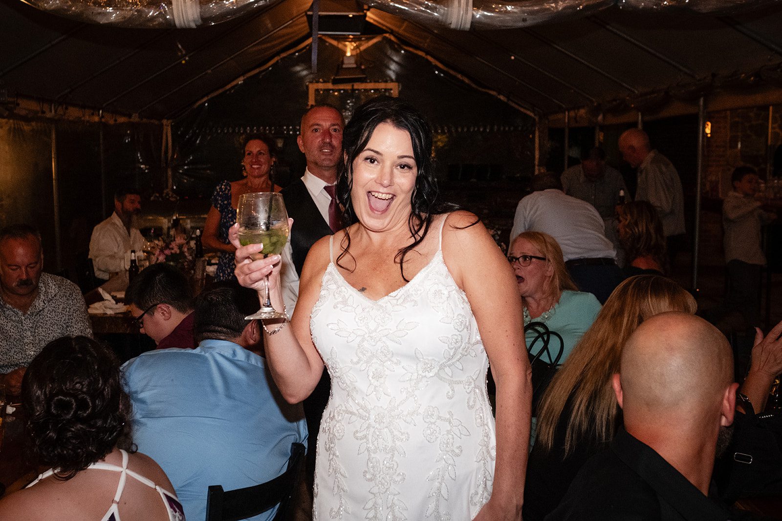 Bride celebrating with guests at Krapil’s Steakhouse Bride celebrating with guests at Krapil’s Steakhouse