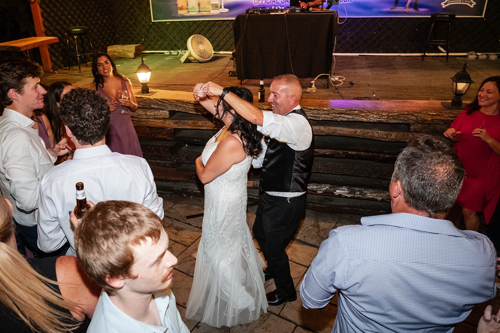 Guests cheering on the dance floor at Krapil’s Steakhouse Guests cheering on the dance floor at Krapil’s Steakhouse