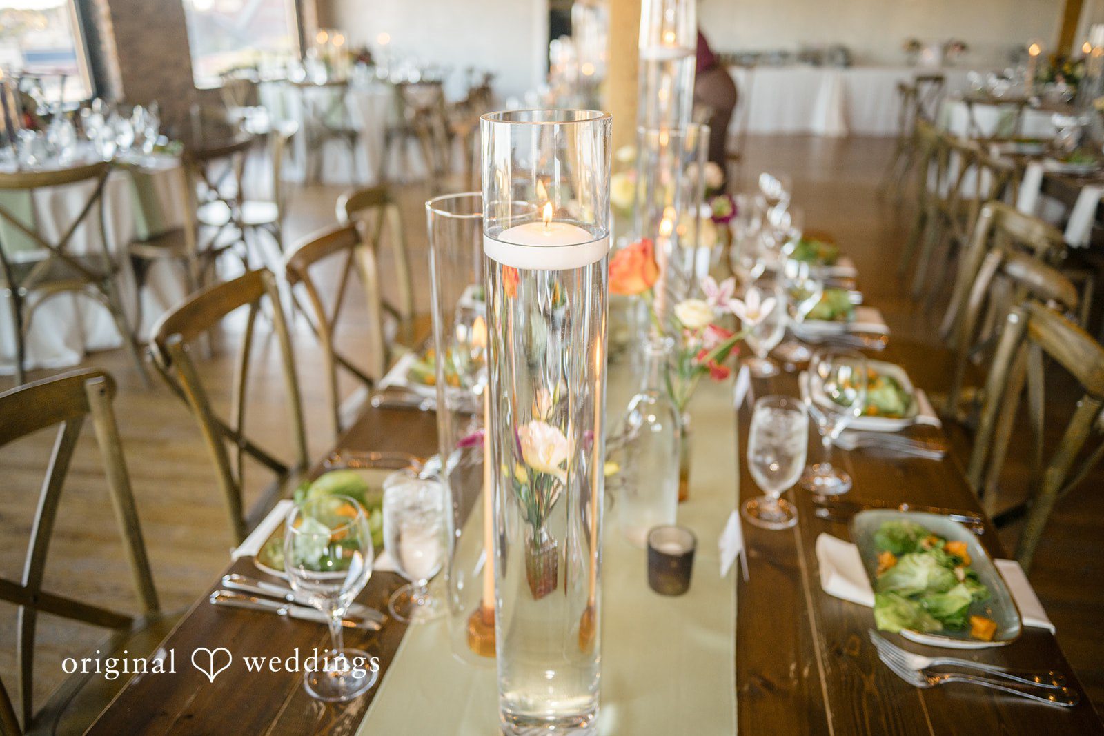 Michael + Haley Long table with candles and florals