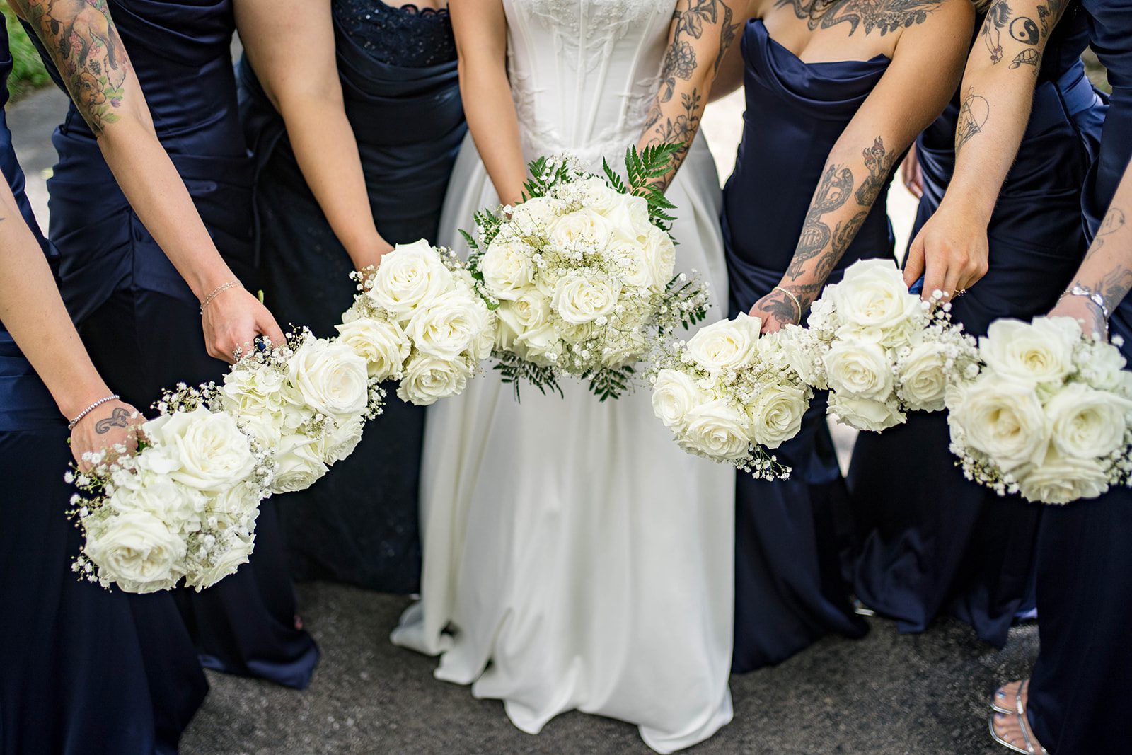 linwood-estate-timeless-baltimore-autumn-dylan-011-03 Bridesmaids holding white hydrangea bouquets