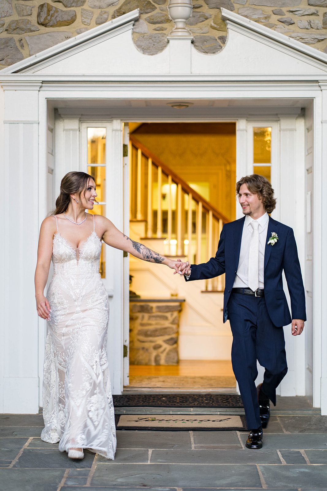 linwood-estate-timeless-baltimore-autumn-dylan-031-45 Bride and groom by the front door
