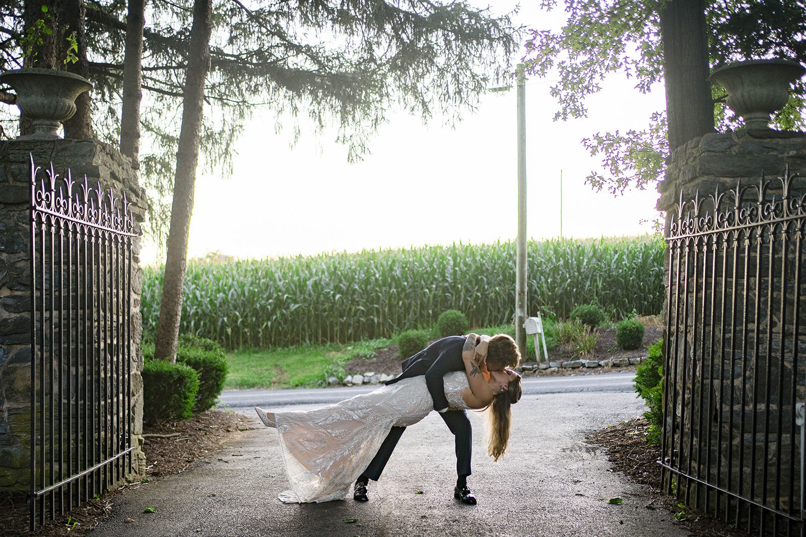 linwood-estate-timeless-baltimore-autumn-dylan-043-41 Bride and groom by the garden gate at Linwood Estate