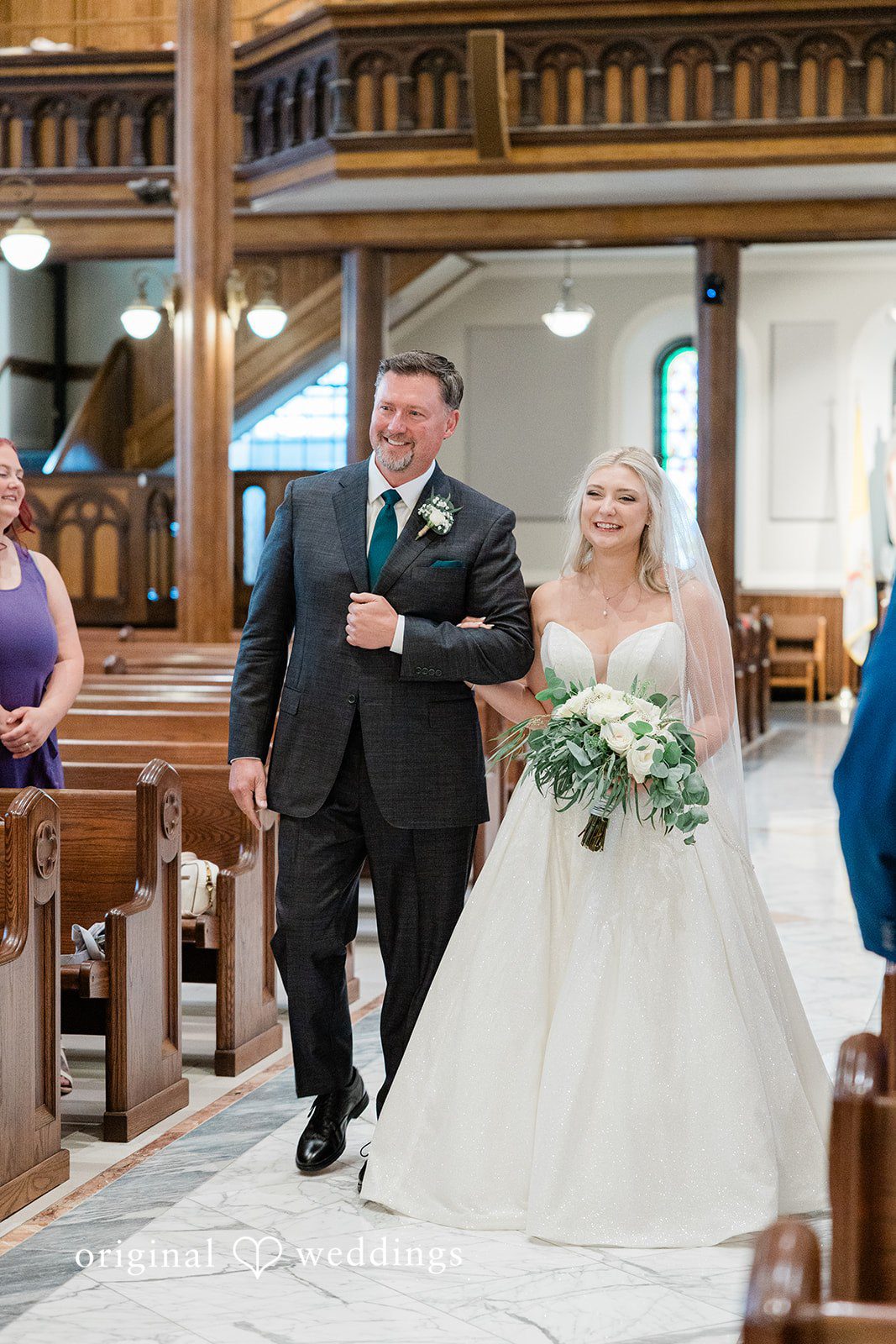 Claire + Alex The bride's father escorts the bride down the aisle