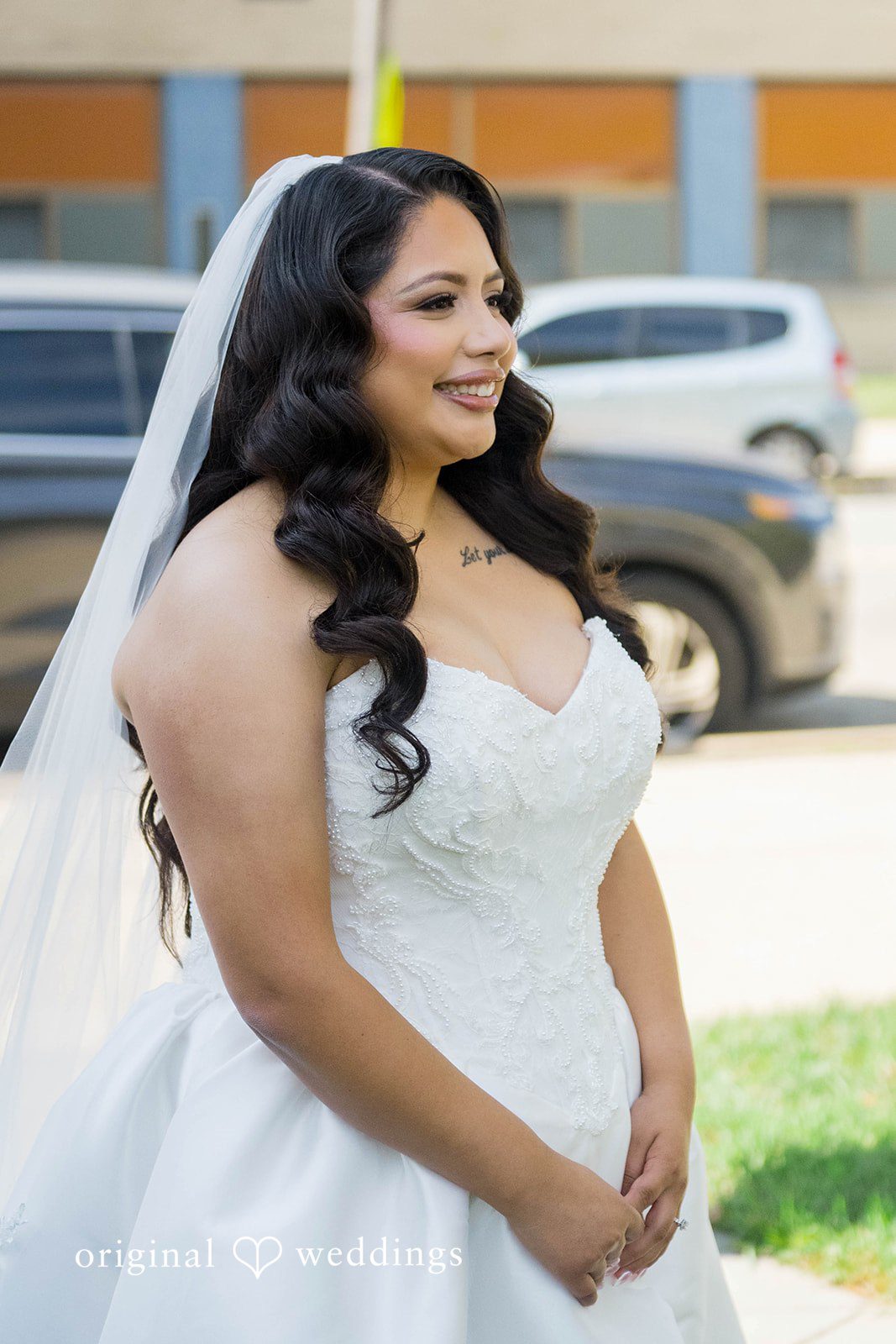 September 12, 2026 – Sierra & Arturo – (ID-4123) Bride smiling in her strapless wedding gown