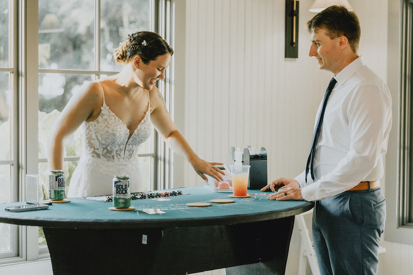 Couple playing casino games at the reception Couple playing casino games at the reception