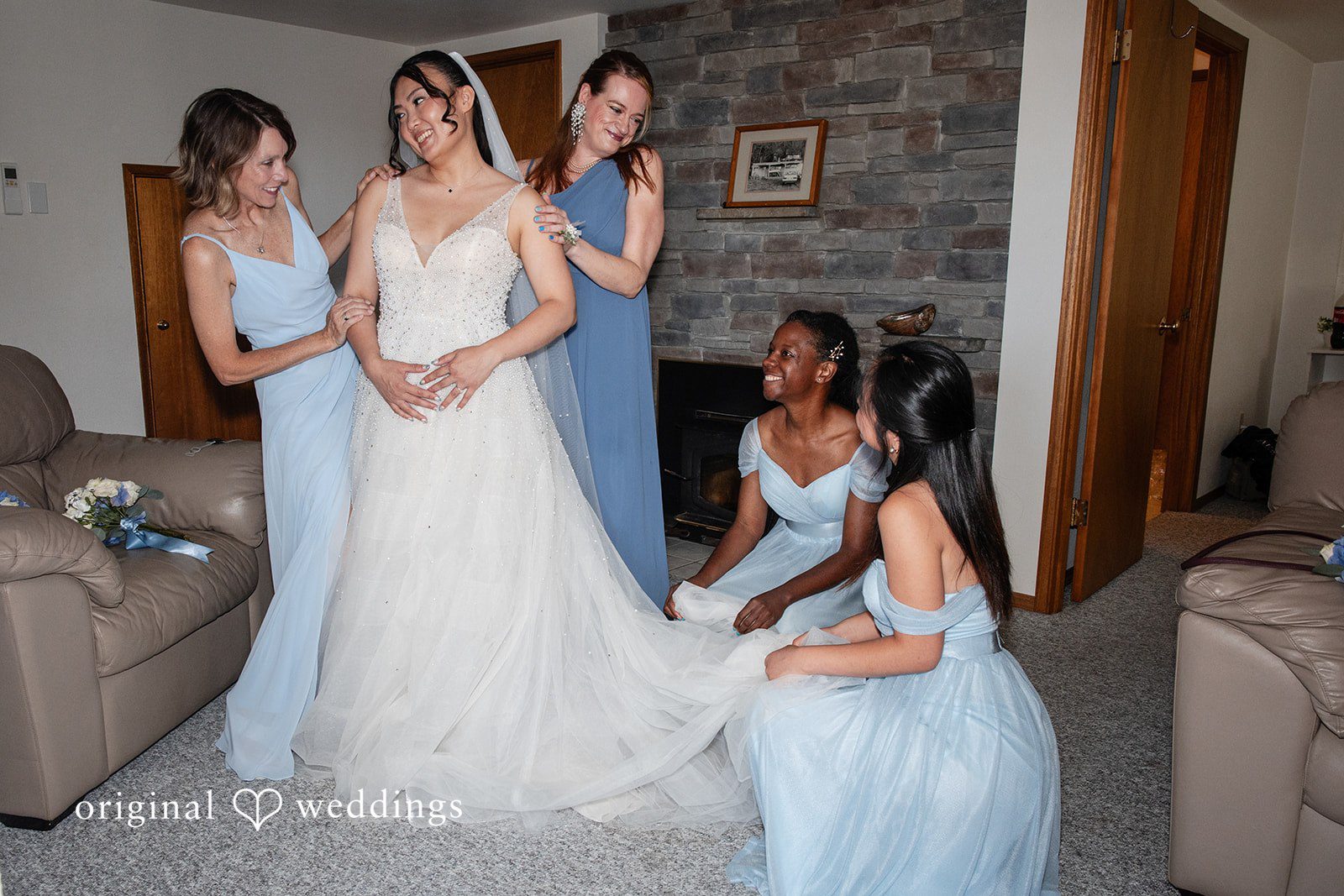 Kelly + John Bride getting ready with her bridesmaids