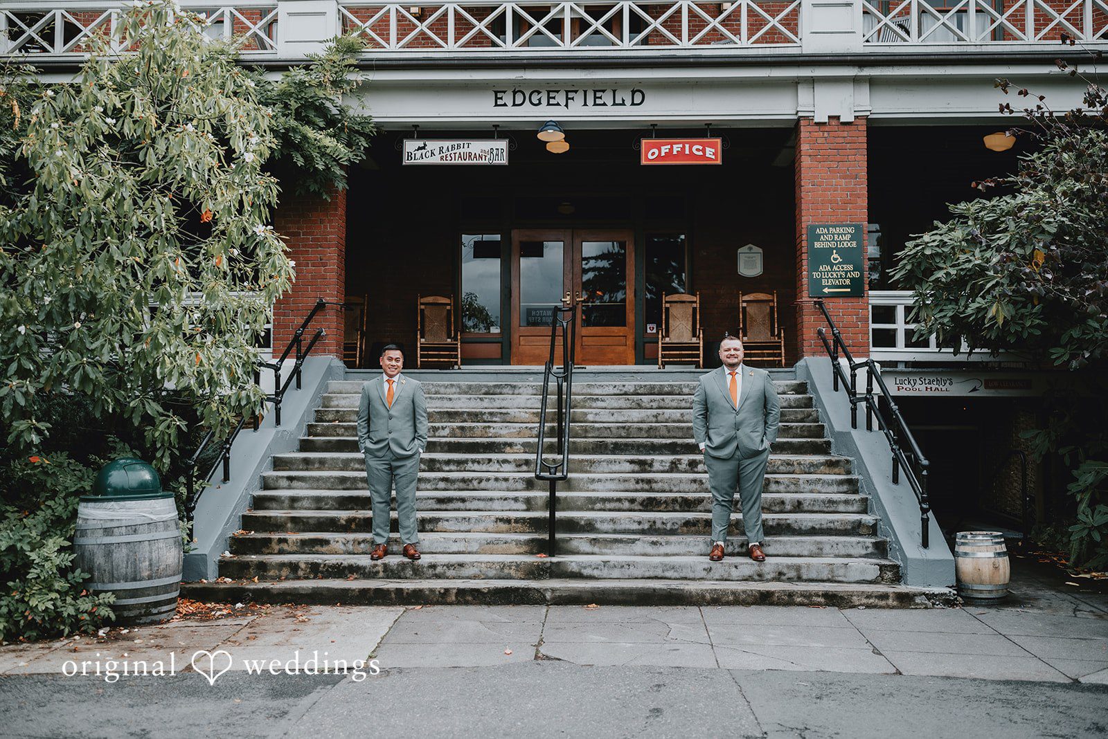 Benjamin + Tuan Historic main building and front steps at McMenamins Edgefield