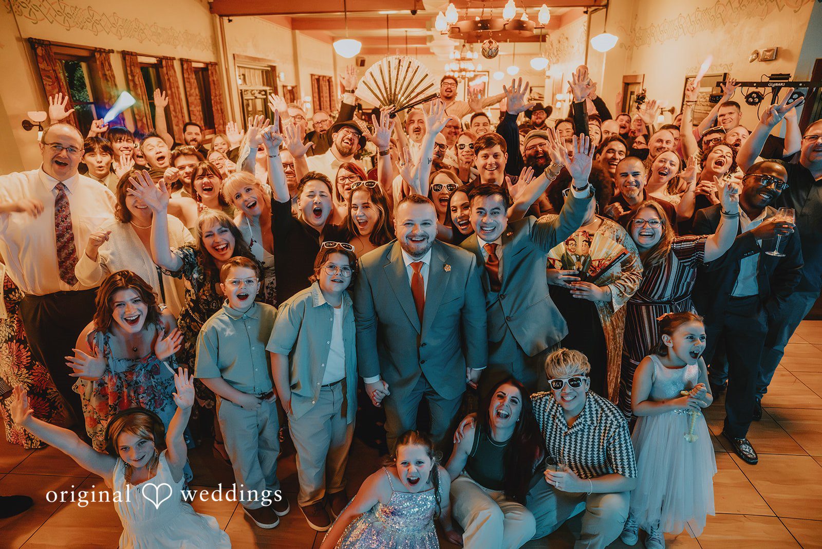 Benjamin + Tuan Guests filling the reception hall at McMenamins Edgefield, captured by Portland wedding photographers from Original Weddings at McMenamins Edgefield