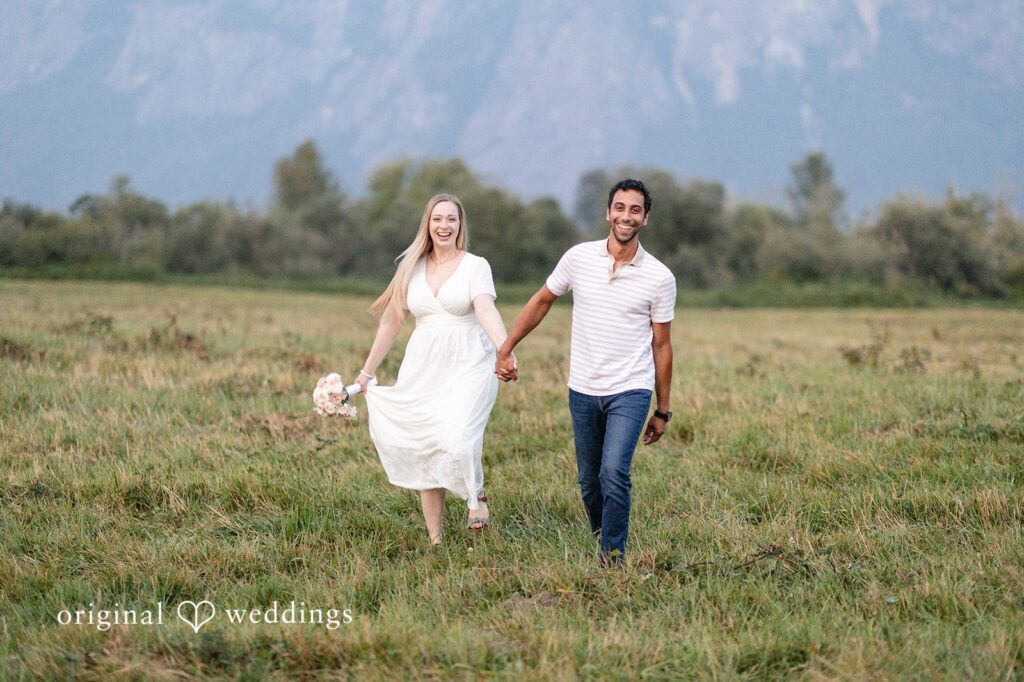 Leah + Joseph Our Seattle engagement photographers captured the couple taking a walk through the field at Meadowbrook Farm