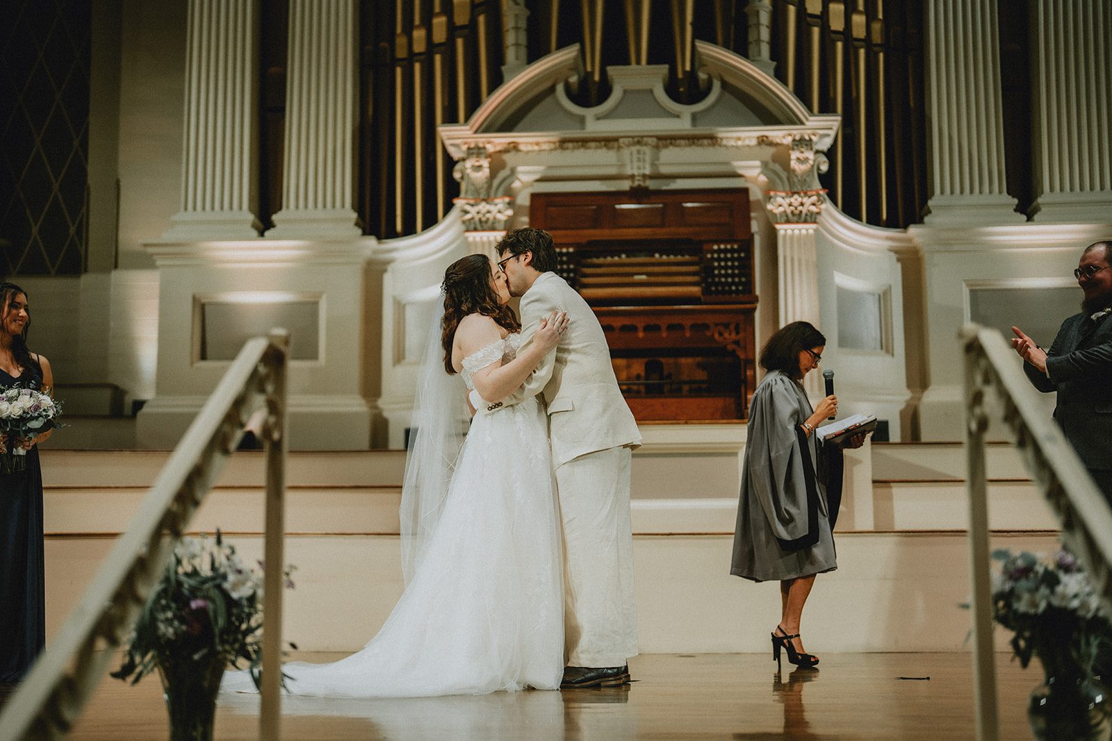 mechanics-hall-rustic-boston-brenna-walter-022-38 First kiss in the Great Hall at Mechanics Hall