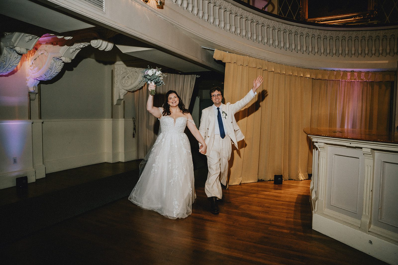 mechanics-hall-rustic-boston-brenna-walter-039-04 Newlyweds making their reception entrance at Mechanics Hall