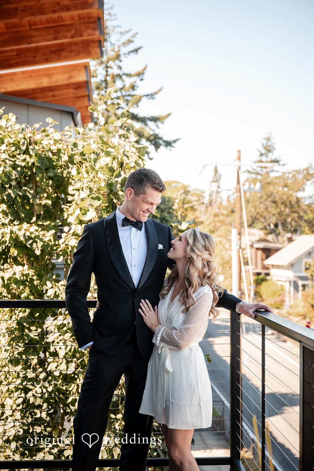 Couple posing on outdoor steps