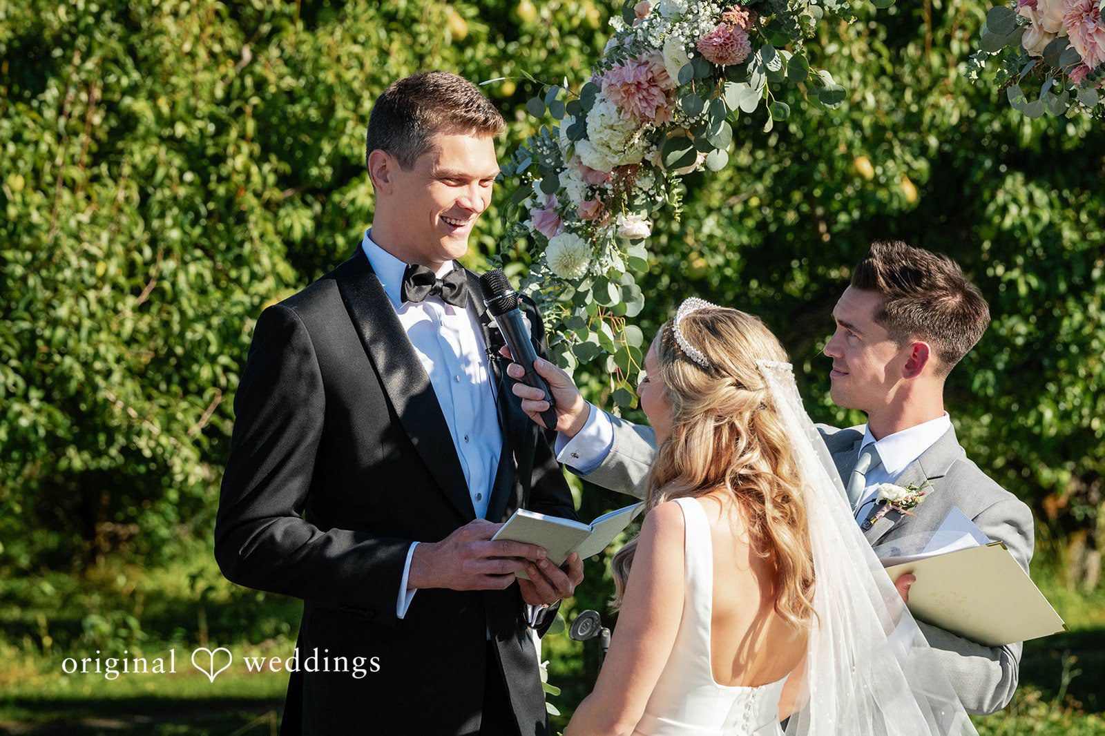 Couple exchanging rings during the ceremony