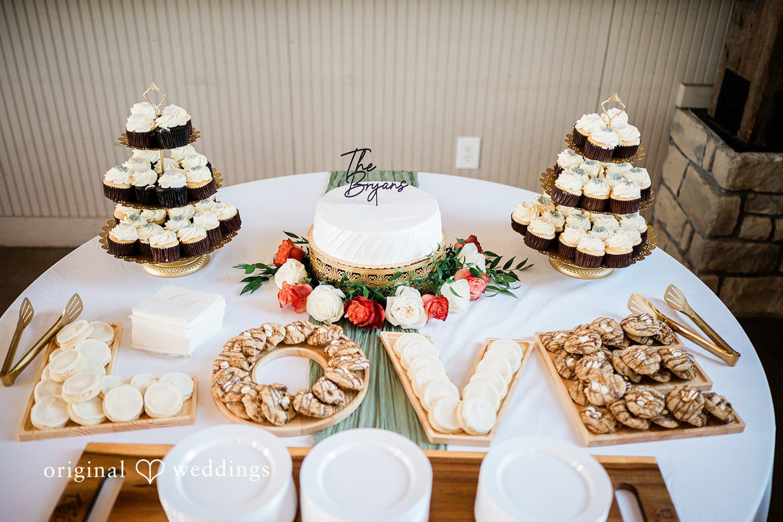 Kensey + Jordan Dessert table with cupcakes and cake