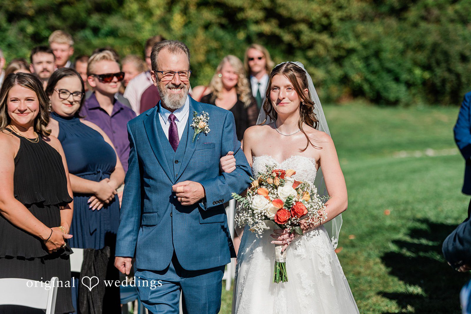 Kensey + Jordan Bride walking down the aisle with her father