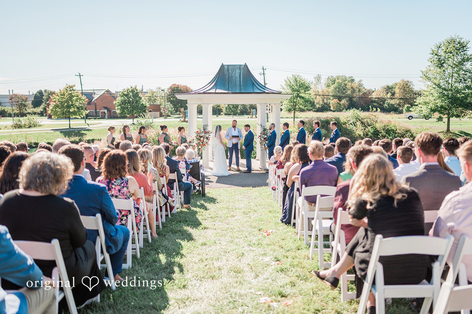 Kensey + Jordan Guests seated for the outdoor ceremony at Muhlhauser Barn