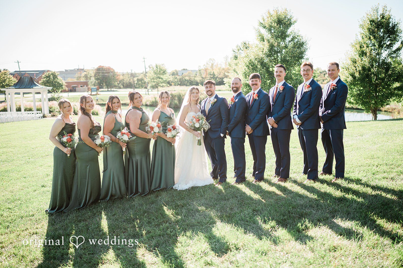 Kensey + Jordan Full wedding party on the lawn at Muhlhauser Barn