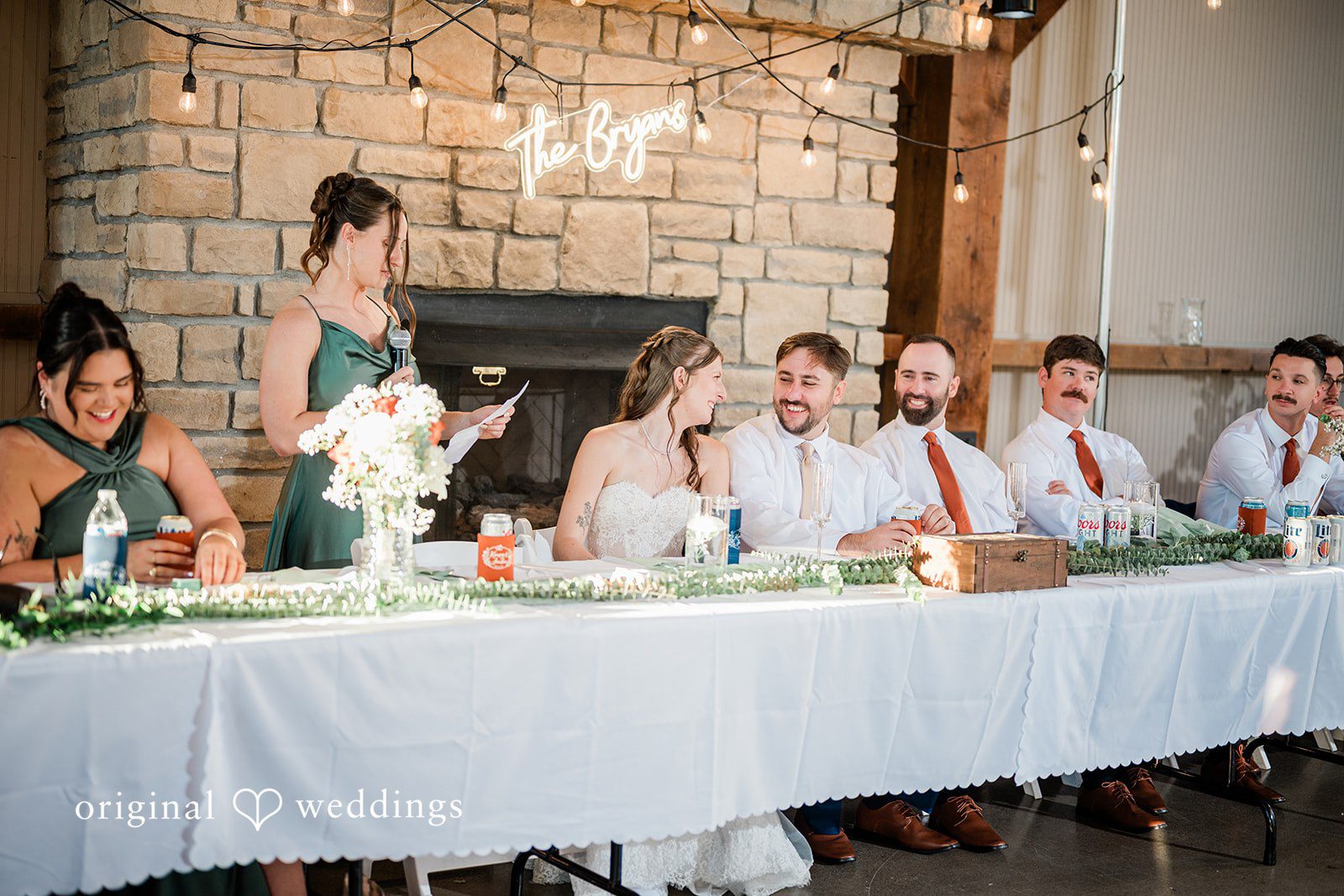 Kensey + Jordan Wedding party at the head table at Muhlhauser Barn