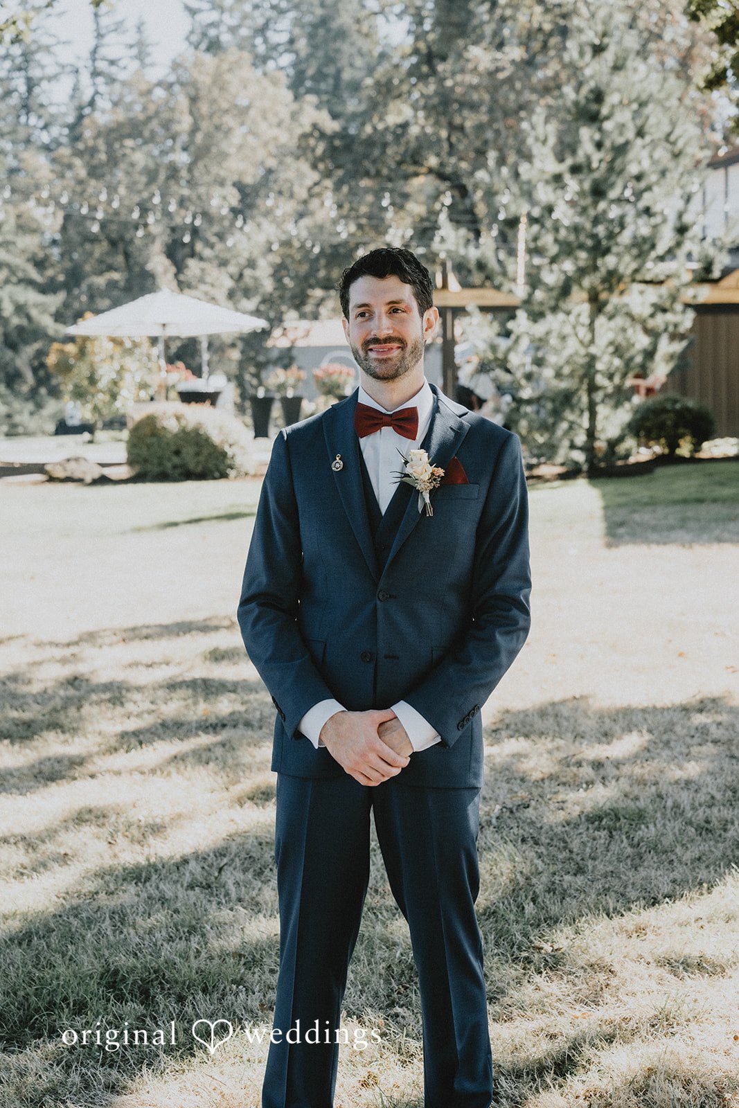 Groom portrait on the lawn