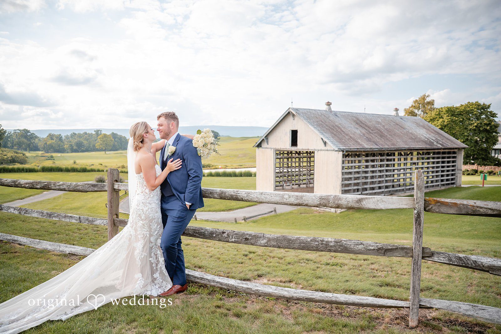 Our Philadelphia wedding photographers at Original Weddings captured a romantic portrait of the couple outdoors at Olde Homestead Golf