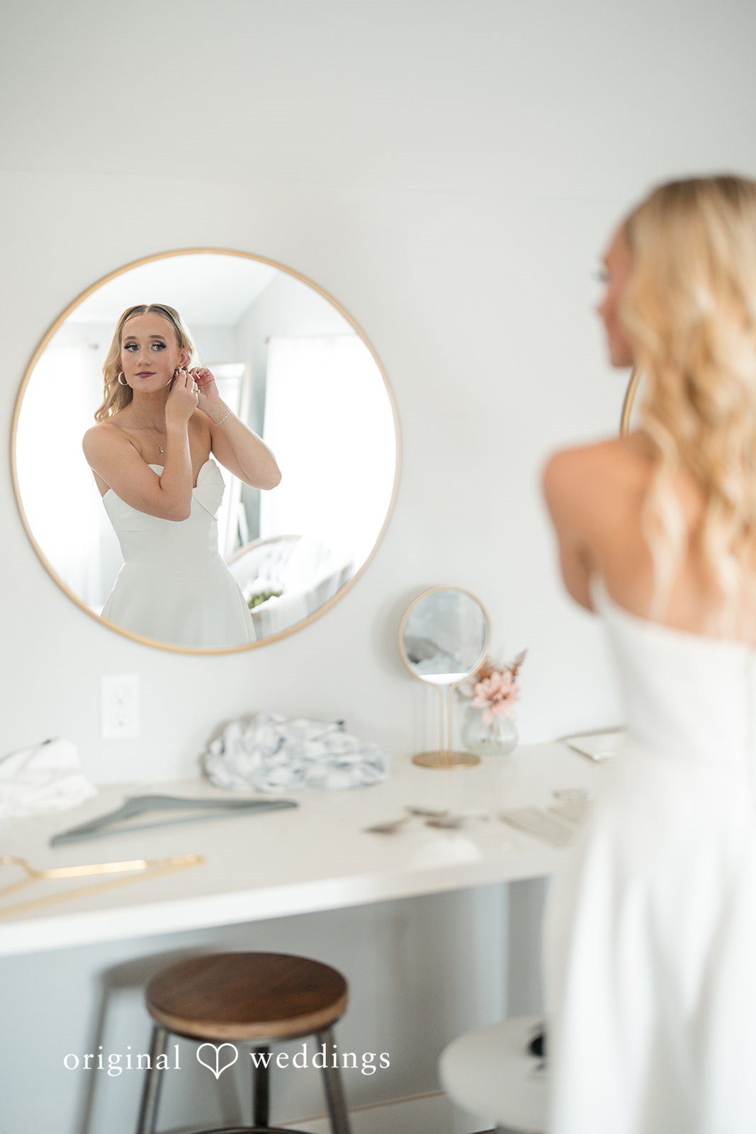 Baylee + Jackson Bride getting ready at the vanity