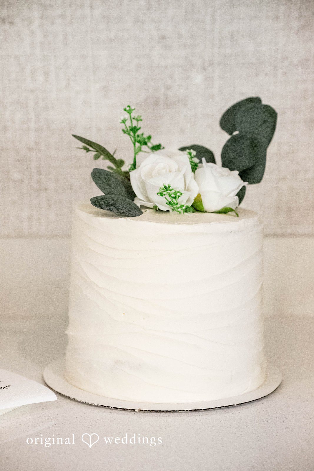 Brittany + Vincent White wedding cake with fresh flowers in a Pennsylvania backyard