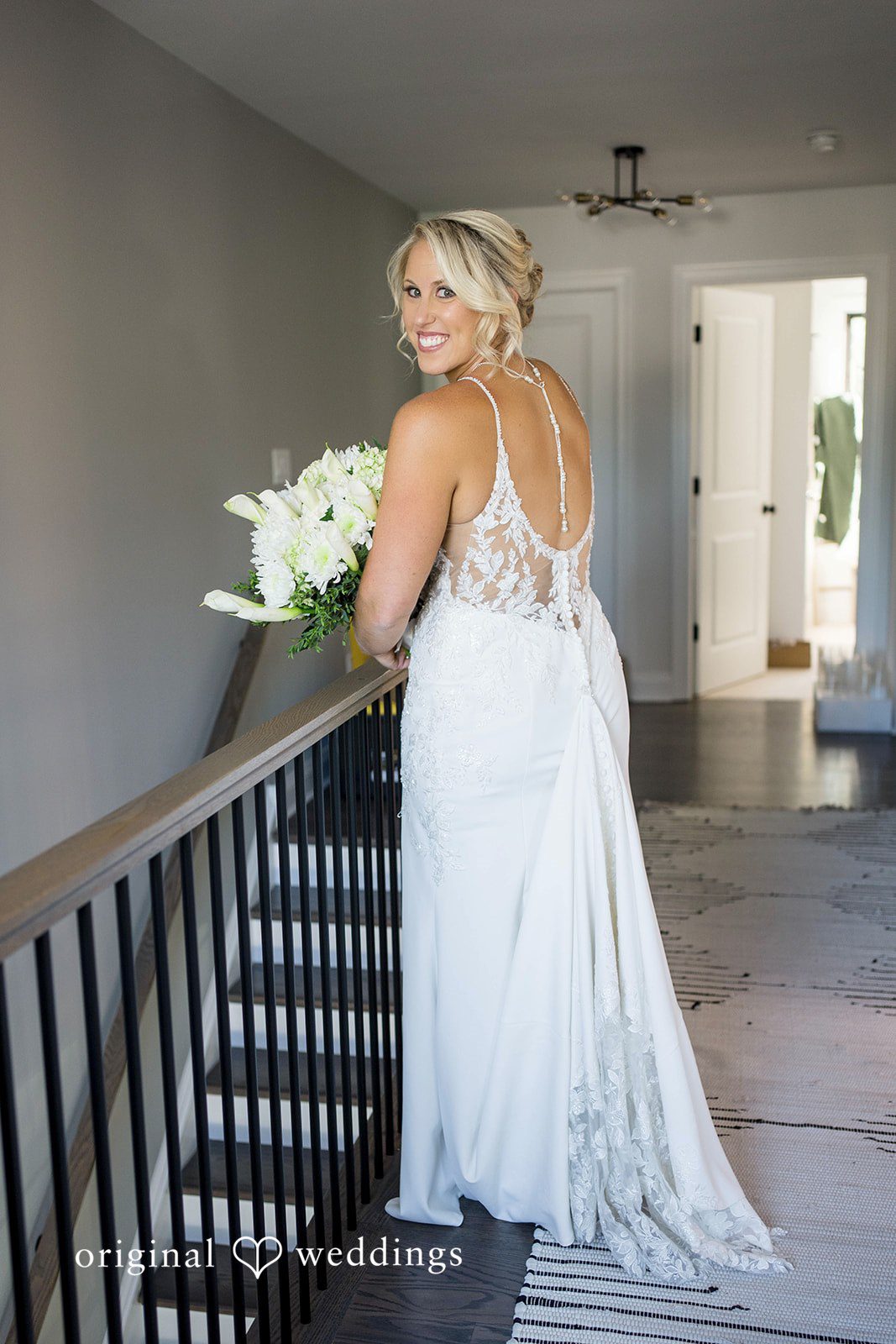 August 29, 2026 – Brittany & Vincent – (ID-5826) Bride on the staircase showing her dress in a Pennsylvania backyard
