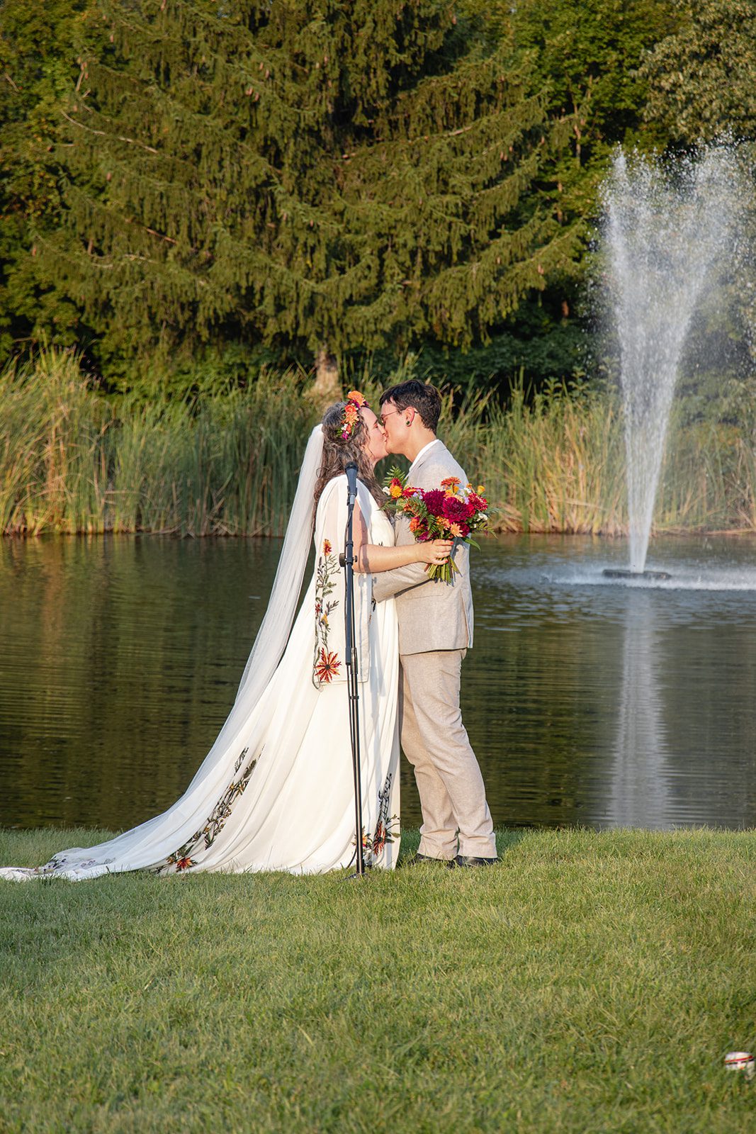Couple at the altar by the lake