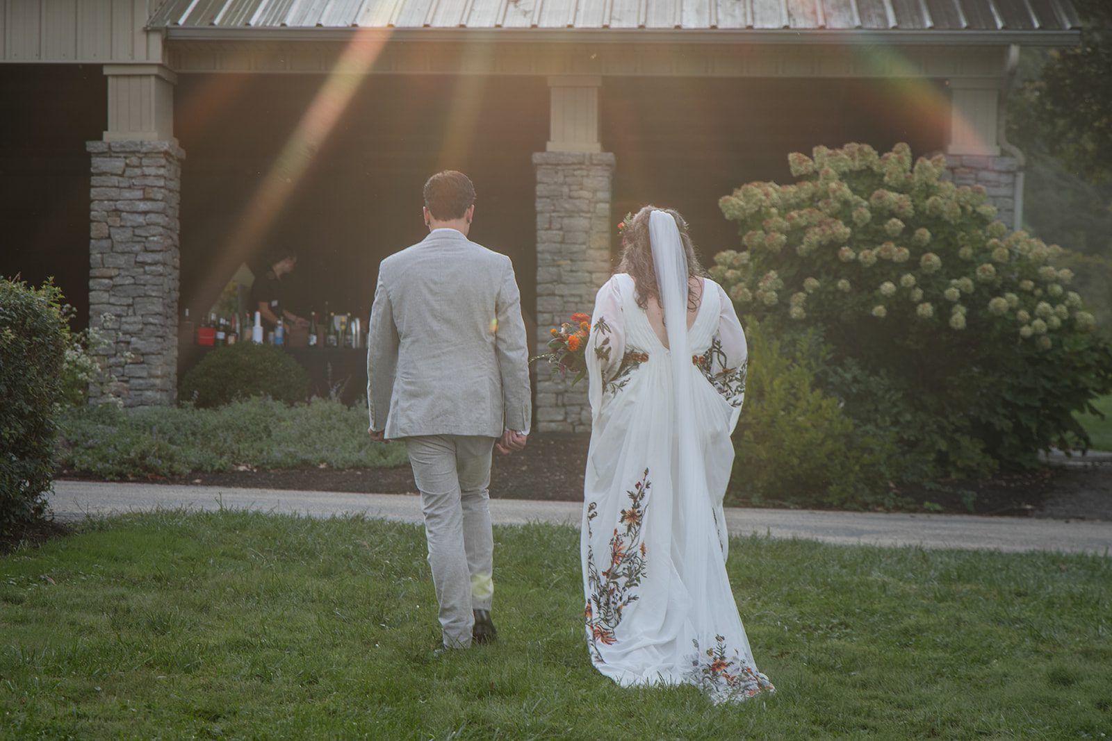 Couple walking on the lawn at Pyramid Hill
