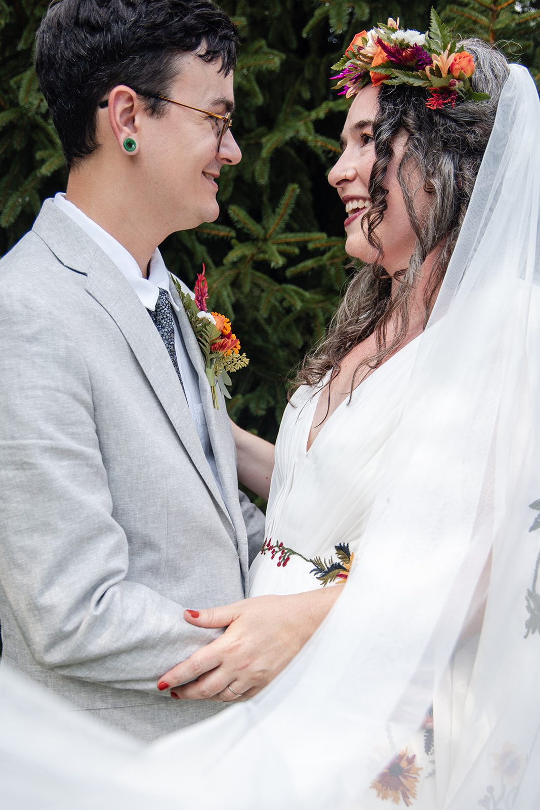 Bride and groom sharing a kiss