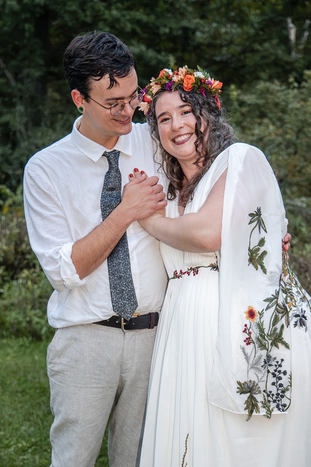 Bride and groom laughing