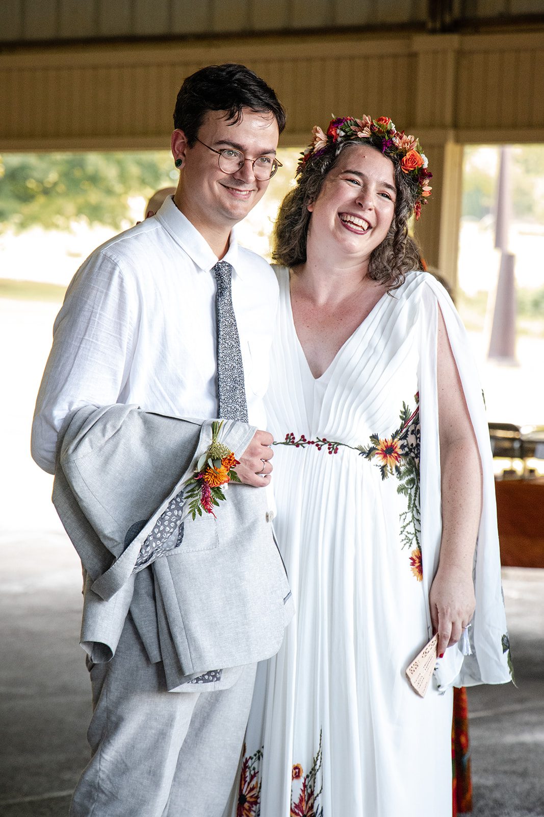 Newlyweds greeting guests at Pyramid Hill