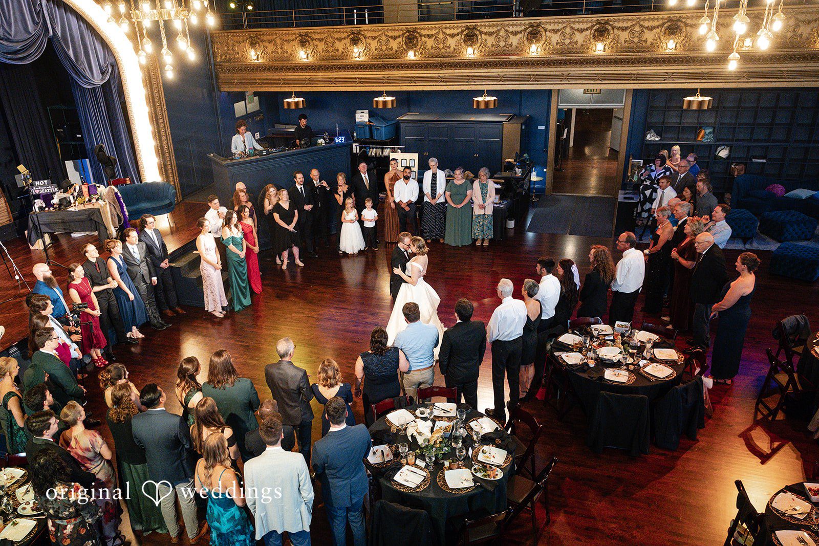 Overhead view of the reception at Reverie Ballroom