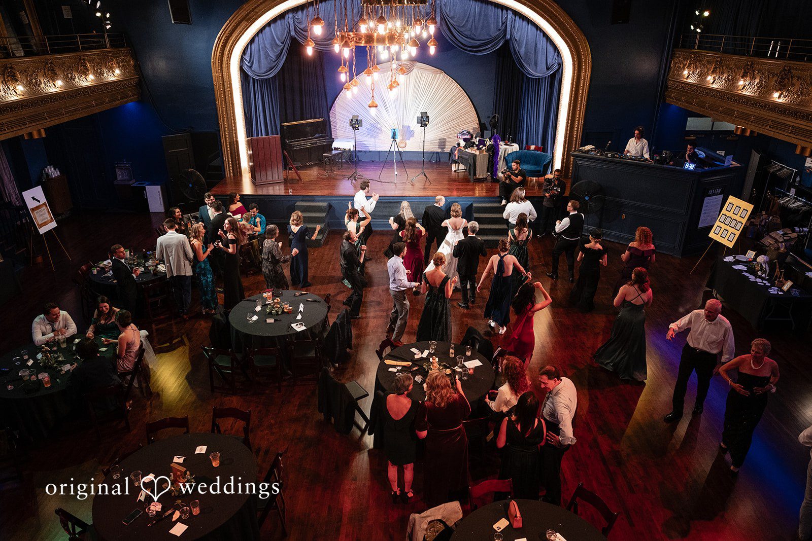 Reception tables filled with guests at Reverie Ballroom