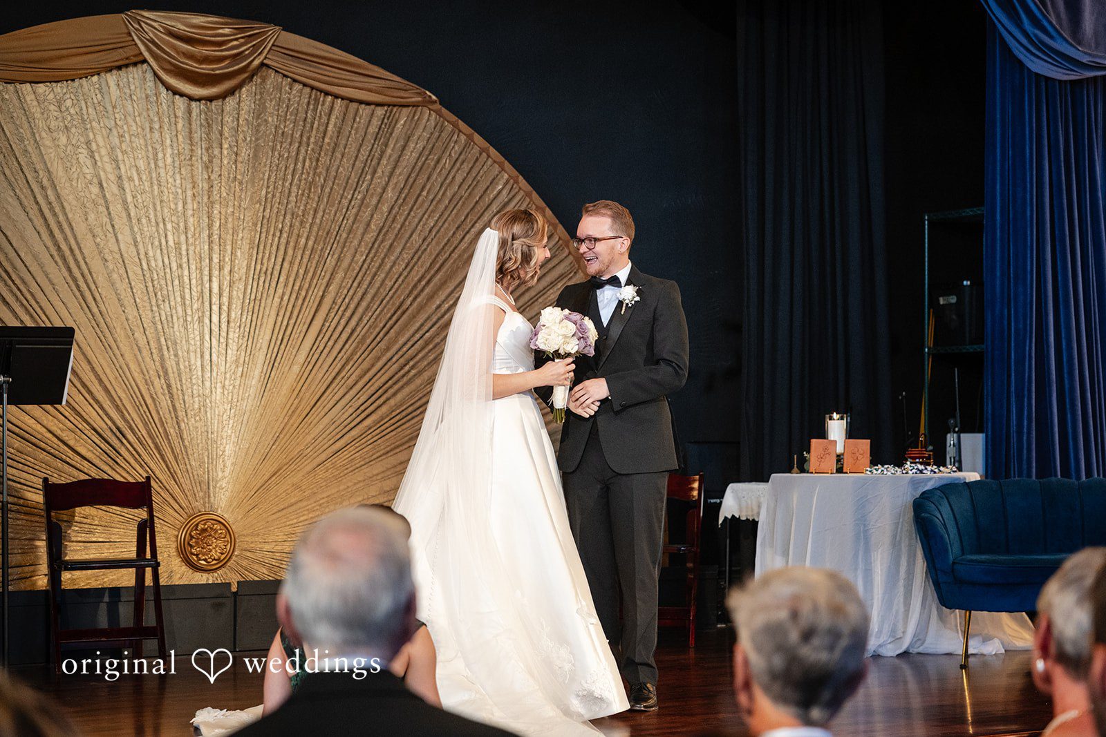 Danielle and Anthony exchanging vows at Reverie Ballroom